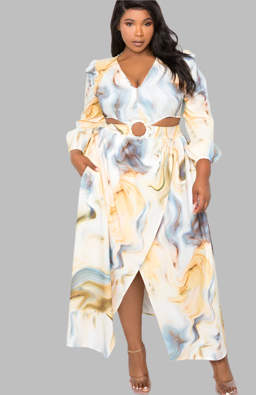 Cut Out Waist Wrap Dress